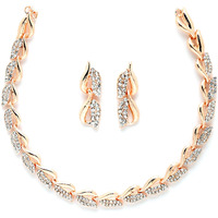 ZENEME Women American Diamond Studded Intrcately Designed Leaf Shaped Necklace With Earring Jewellery Set For Women and Girl (Style 4)