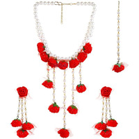 YouBella Jewellery Set for women Floret Gota Patti Necklace, Earrings, Bracelet & Maang Tika For Women & Girls (Mehandi/Haldi) (Red)