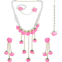 YouBella Jewellery Set for women Floret Gota Patti Necklace, Earrings, Bracelet & Maang Tika For Women & Girls (Mehandi/Haldi) (Pink)