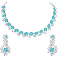 Atasi International Mint Blue Silver Plated Crystal Necklace Jewellery Set with Earrings for Women Ideal for Party, Wedding, Festivals (RMB5764)