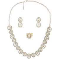 ZAVERI PEARLS Gold Tone Kundan & Dazzling Austrian Diamonds Necklace Earring & Ring Set For Women-ZPFK16772