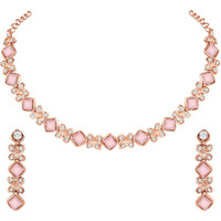 Atasi International Gold Plated Mint Pink Crystals AD Diamond Style Delicate Necklace Jewellery Set for Women & GIrls (MP1744)
