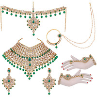 Lucky Jewellery Wedding Designer Green Color Gold Plated Dulhan Choker Bridal Set with sheeshpatti for Girls & Women (2475-L1ZS-KD124-G)
