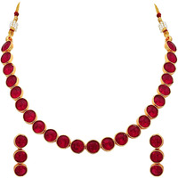 Peora Gold Plated Red Choker Necklace with Drop Earrings Traditional Jewellery Set for Women