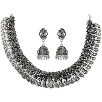 Sasitrends Oxidized German Silver Lakshmi Coin Necklace with Lakshmi Earrings for Women and Girls