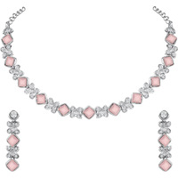 Atasi International Silver Plated Mint Green Crystals AD Diamond Style Delicate Necklace Jewellery Set for Women & GIrls (RMP1744)