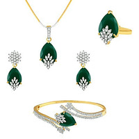 YouBella Signature Collection American Diamond Combo of Pendant Set/Necklace Set with Earrings, Bracelet and Ring for Girls and Women (Green)