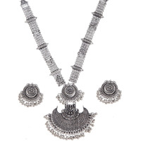 Shining Diva Fashion Latest Stylish Traditional Oxidised Silver Necklace Jewellery Set for Women (13112s)