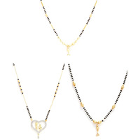 ZENEME Sparkling Gold Plated Wedding Jewellery American Diamond Solitaire Mangalsutra Tanmaniya Combo For Women (Combo 12)