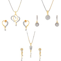 ZENEME Heart Shape Ad and Gold Plated Big Size Pendant Necklace Set for Women & Girls Set of 3 (Design 7)