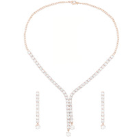 ZAVERI PEARLS Rose Gold Dazzling Cubic Zirconia Contemporary Party Bling Lariat Necklace & Earring Set For Women-ZPFK16146