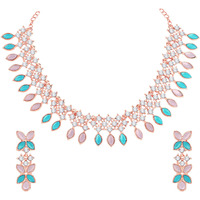 Atasi International Gold Plated Mint Pink & Blue Crystals AD Diamond Jewellery Necklace Set for Women (MPB5775)