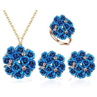 YouBella Jewellery Stylish Gold Plated Floral Necklace Jewellery Set with Earrings and Ring for Women and Girls (Blue)