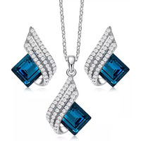 Shining Diva Fashion Angel Wings Platinum Plated Crystal Pendant Necklace Jewellery Set Gifts for Women and Girls (Blue) (14622s)