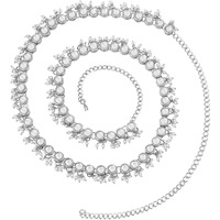Peora Traditional Jewellery Silver Plated White Kundan Baby Pearl Waist Belt Kamar bandh Belly Chain for Women Girls