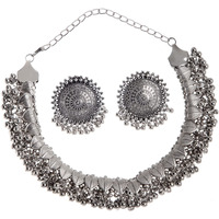 Shining Diva Fashion Latest Stylish Traditional Oxidised Silver Necklace Jewellery Set for Women (13157s)