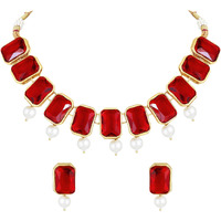 Peora Traditional Jewellery Crystal Pearl Choker Necklace & Earring Jewellery Set for Women Girls (Red)