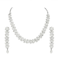 Atasi International Silver-Plated Designer American Diamond Jewellery/Necklace Set for Women (Silver Rhodium) (R1747)