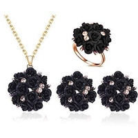 YouBella Jewellery Stylish Gold Plated Floral Necklace Jewellery Set with Earrings and Ring for Women and Girls (Black)