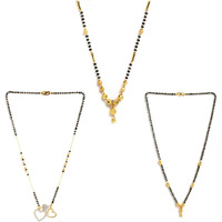 ZENEME Sparkling Gold Plated Wedding Jewellery American Diamond Solitaire Mangalsutra Tanmaniya Combo For Women (Combo 15)