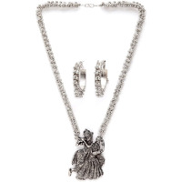 Shining Diva Fashion Latest Stylish Traditional Oxidised Silver Necklace Jewellery Set for Women (13135s)