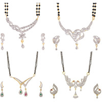 ZENEME White American Diamond Combo Of 4 Mangalsutra With Earrings Set For Women (Design-5)