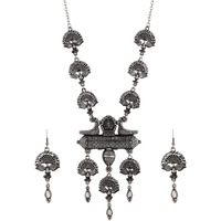 Shining Diva Fashion Latest Stylish Traditional Oxidised Silver Necklace Jewellery Set for Women (13160s)