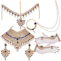 Peora 18K Gold Plated American Diamond Jodha Akbar Bridal Choker Necklace Traditional Jewellery Set for Women Girls