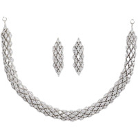 ZENEME Jewellery American Diamond Choker Necklace Set With Earring For Women and Girls (White Rhodium)