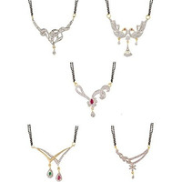 ZENEME White American Diamond Combo Of 4 Mangalsutra With Earrings Set For Women (Design-15)