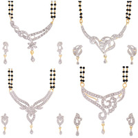 ZENEME White American Diamond Combo Of 4 Mangalsutra With Earrings Set For Women (Design-3)