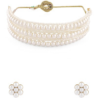 ZAVERI PEARLS White Pearls Multistrand Beaded Choker Necklace & Earring Set For Women-ZPFK16723