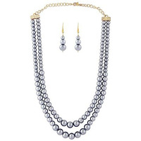 ZAVERI PEARLS Grey Colour Double Layer Long Beaded Necklace & Earring Set For Women -ZPFK16191