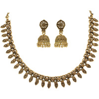 Sasitrends Oxidized German Antique Gold Necklace with Earrings for Women and Girls