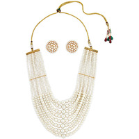 ZAVERI PEARLS White Pearls Beaded Multistrand Statement Choker Necklace & Earring Set For Women-ZPFK17227