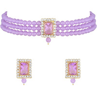 I Jewels Gold Plated Traditional Stone Pearl Choker Necklace Jewellery Set For Women/Girls (ML237PuPu)