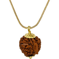 Crystal Heaven Ganesha Rudraksha Original Pendant Necklace for Women Men | Certified Rudraksha with Velvet Pouch (Gold)