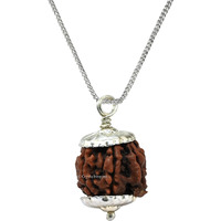 Crystal Heaven Ganesha Rudraksha Original Pendant Necklace for Women Men | Certified Rudraksha with Velvet Pouch (Silver)