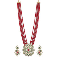 I Jewels 5 Layered Emerald Onyx Crystal Beads Necklace Jewellery Set Glided With Uncut Polki Kundan for Women/Girls (ML269M)