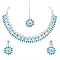 Atasi International Blue Color Silver Plated Crystal Necklace Jewellery Set with Earrings for Women Ideal for Party, Wedding, Festivals (RB5744)