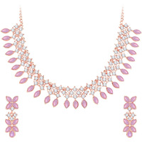 Atasi International Purple Color Crystals Gold Plated Necklace Jewellery Set with Earrings for Women Ideal for Party, Wedding, Festivals (PU5775)
