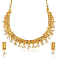 JFL - Jewellery for Less Copper Gold Plated Necklace Set for Women & Girls (Golden_2*2 gm Earrings & 24 gm Necklace),Valentine