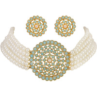 Shining Diva Fashion Latest Choker Design Traditional Stylish Fancy Pearl Necklace Jewellery Set for Women (A12653s), Aqua White, One