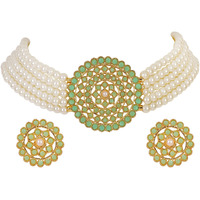 Shining Diva Fashion Latest Choker Design Traditional Stylish Fancy Pearl Necklace Jewellery Set for Women (A12665s), Lime White, One