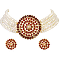 Shining Diva Fashion Latest Choker Design Traditional Stylish Fancy Pearl Necklace Jewellery Set for Women (A12664s), Maroon White, One