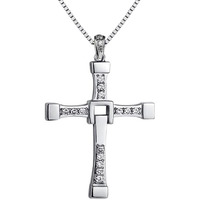 ZIBUYU Cross Necklace for Men Dominic Torettos Cross Pendant Necklace The Fast and the Furious Titanium Steel Cross Neck Pendant Jewelry for Men and Boys (Silver)