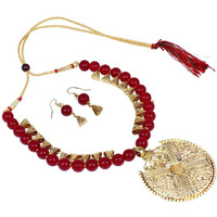 Shining Diva Fashion Latest Antique Design Stylish Necklace Set For Women Wedding Traditional Jewellery Set for Women (Red) (10469s)