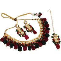 LUCKY JEWELLERY Back Meenakari 18k Gold Plated Multicolor Square Shape Tika Earring Combo Jewellery Set Uncut Kundan Big Faux Kundan Dibbi Kundan Choker Necklace Set for Girls & Women