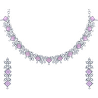 Atasi International Silver Plated Purple Kundan and American Diamond Necklace Jewellery Set with Earrings for Women (RPU5781)