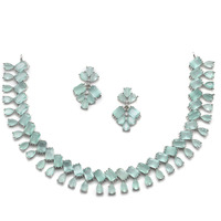ZENEME Rhodium-Plated Silver Toned Pear Shaped American Diamond Studded Necklace with Earrings Jewellery Set with Girls and Women (Lime Green)
